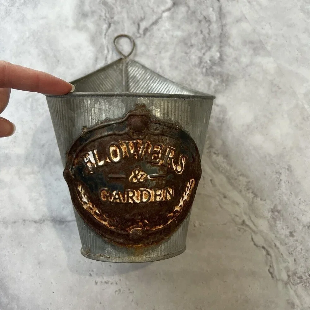 Galvanized Metal Flower Pot Handled Bucket‎ Hanger FLOWERS & GARDEN